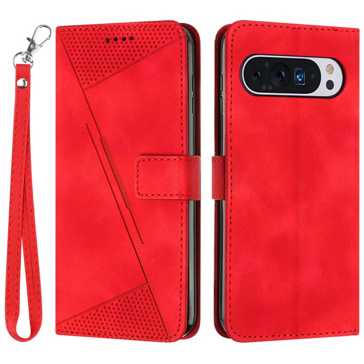 For Google Pixel 9 Pro XL Case Triangle Pattern Leather Wallet Purse Handbag Phone Cover - Red