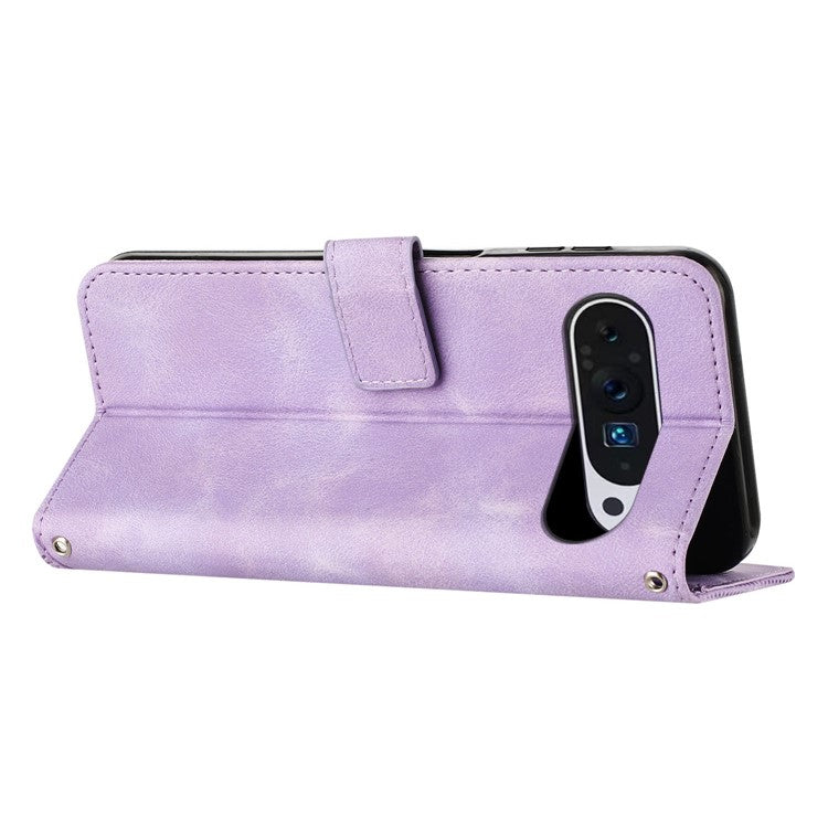 For Google Pixel 9 Pro XL Case Triangle Pattern Leather Wallet Purse Handbag Phone Cover - Purple