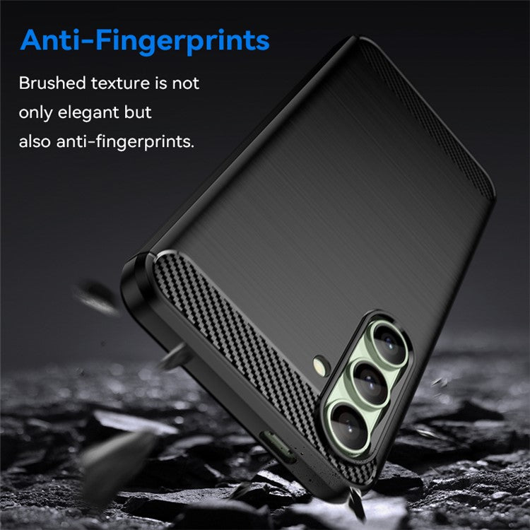 For Samsung Galaxy S24 FE Case Carbon Fiber Texture Brushed TPU Phone Cover - Black