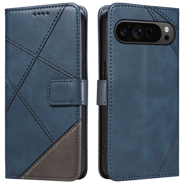 For Google Pixel 9 Pro Case Geometric Line Wallet Leather Phone Cover - Blue