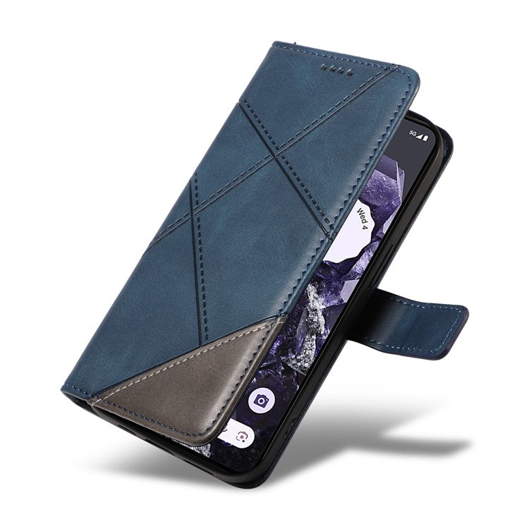 For Google Pixel 9 Pro Case Geometric Line Wallet Leather Phone Cover - Blue