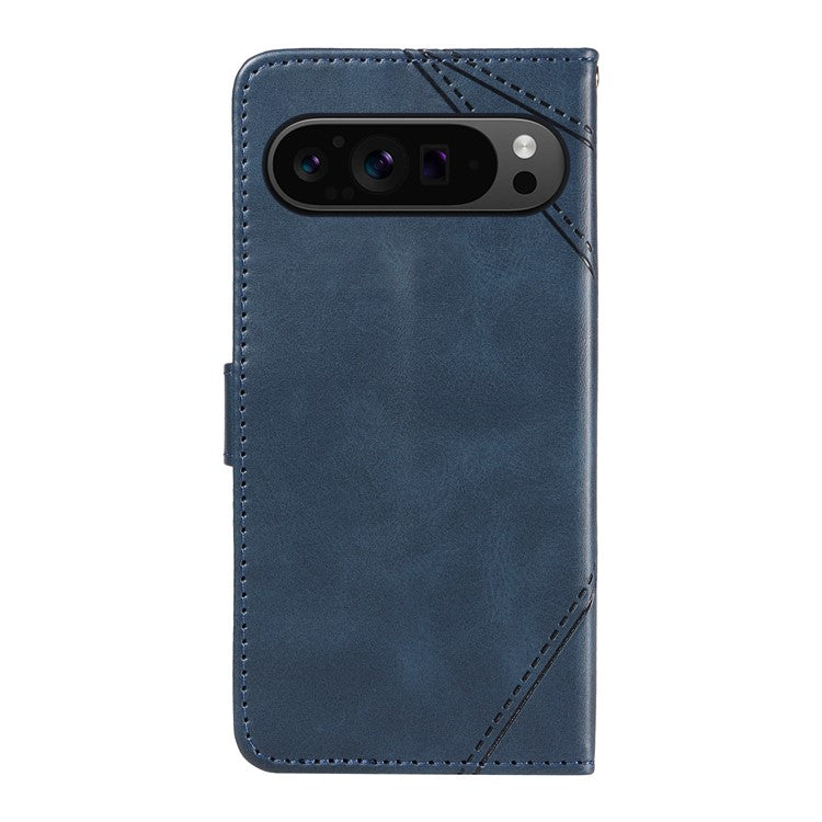 For Google Pixel 9 Pro Case Geometric Line Wallet Leather Phone Cover - Blue