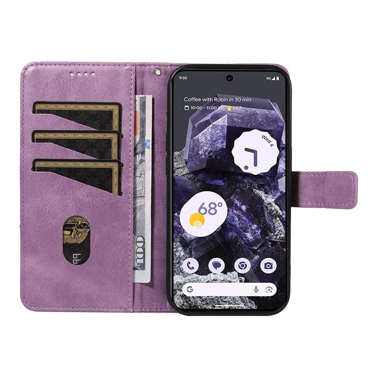 For Google Pixel 9 Pro Case Geometric Line Wallet Leather Phone Cover - Purple