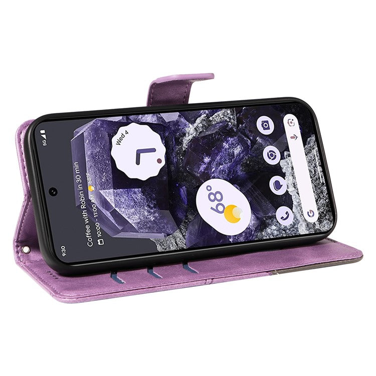 For Google Pixel 9 Pro Case Geometric Line Wallet Leather Phone Cover - Purple