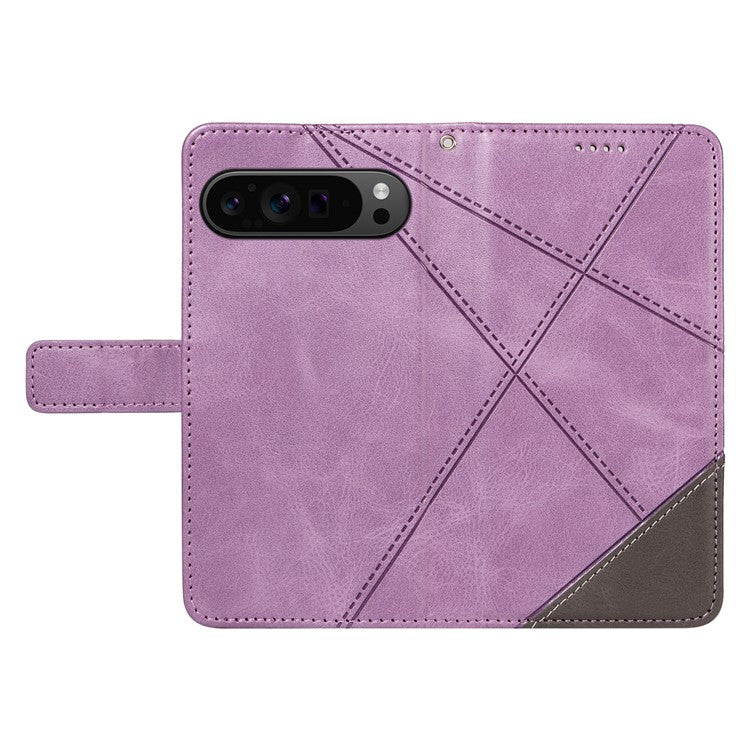 For Google Pixel 9 Pro Case Geometric Line Wallet Leather Phone Cover - Purple