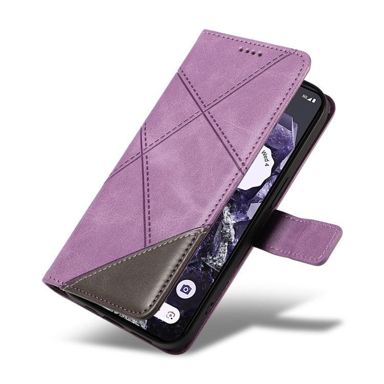 For Google Pixel 9 Pro Case Geometric Line Wallet Leather Phone Cover - Purple