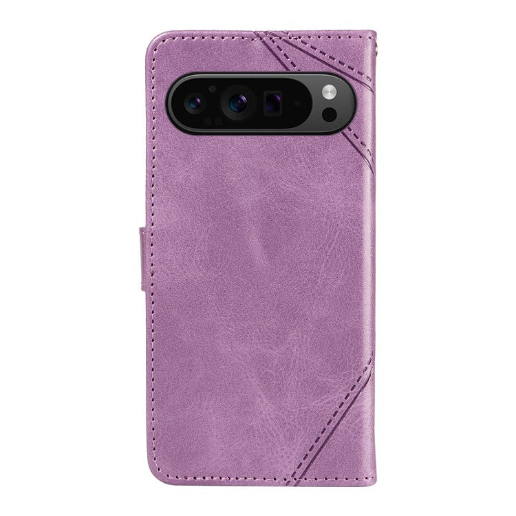 For Google Pixel 9 Pro Case Geometric Line Wallet Leather Phone Cover - Purple