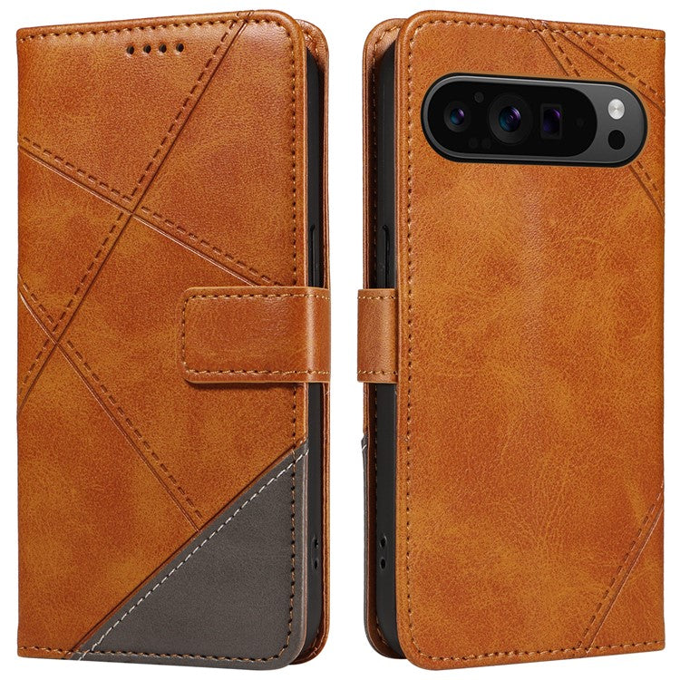 For Google Pixel 9 Pro Case Geometric Line Wallet Leather Phone Cover - Brown