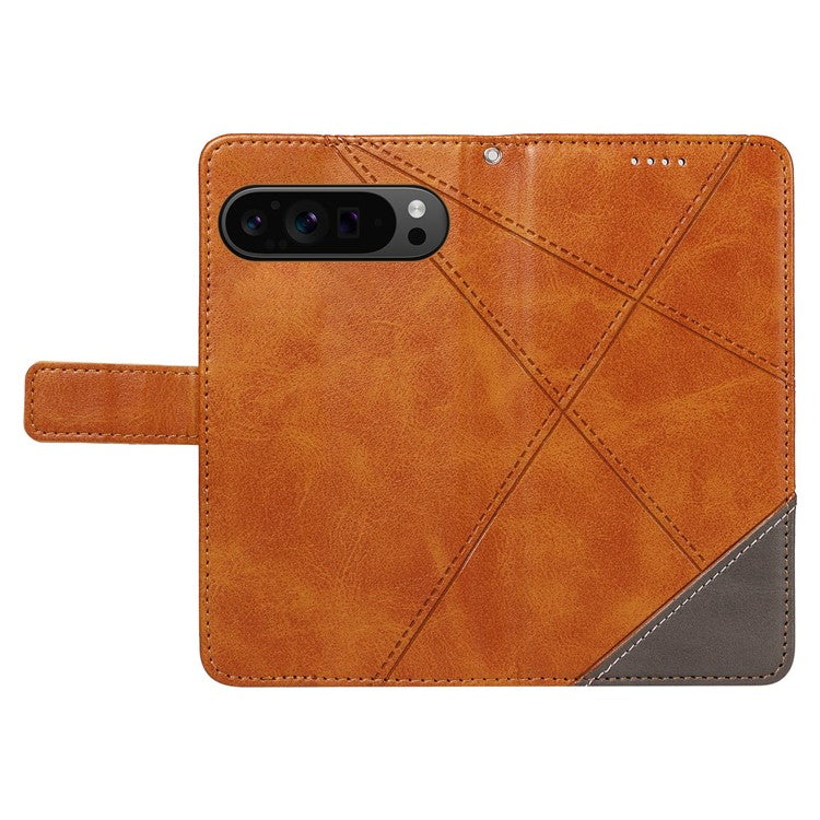 For Google Pixel 9 Pro Case Geometric Line Wallet Leather Phone Cover - Brown