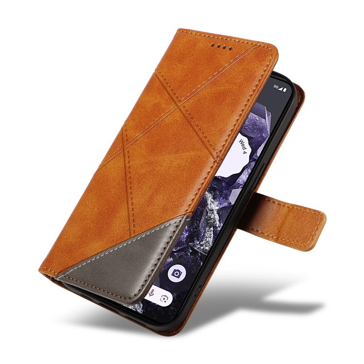 For Google Pixel 9 Pro Case Geometric Line Wallet Leather Phone Cover - Brown