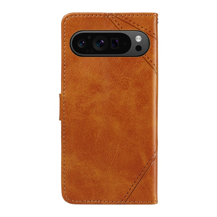 For Google Pixel 9 Pro Case Geometric Line Wallet Leather Phone Cover - Brown