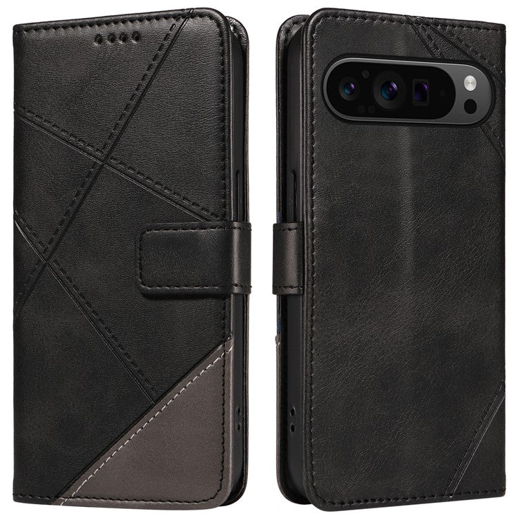 For Google Pixel 9 Pro Case Geometric Line Wallet Leather Phone Cover - Black