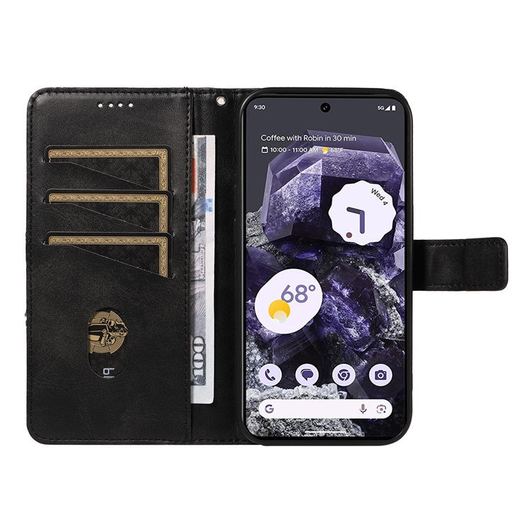 For Google Pixel 9 Pro Case Geometric Line Wallet Leather Phone Cover - Black