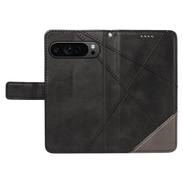 For Google Pixel 9 Pro Case Geometric Line Wallet Leather Phone Cover - Black