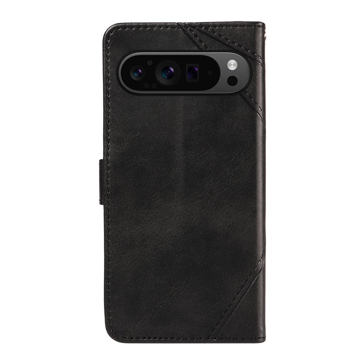 For Google Pixel 9 Pro Case Geometric Line Wallet Leather Phone Cover - Black