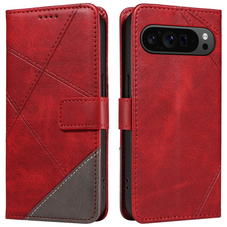 For Google Pixel 9 Pro Case Geometric Line Wallet Leather Phone Cover - Red