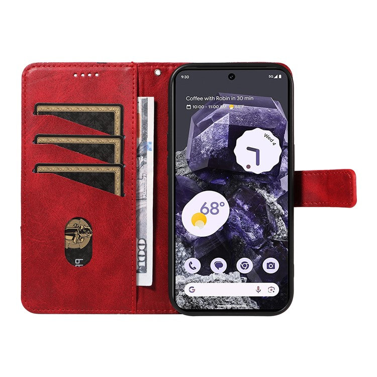 For Google Pixel 9 Pro Case Geometric Line Wallet Leather Phone Cover - Red