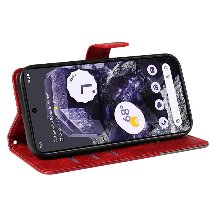 For Google Pixel 9 Pro Case Geometric Line Wallet Leather Phone Cover - Red