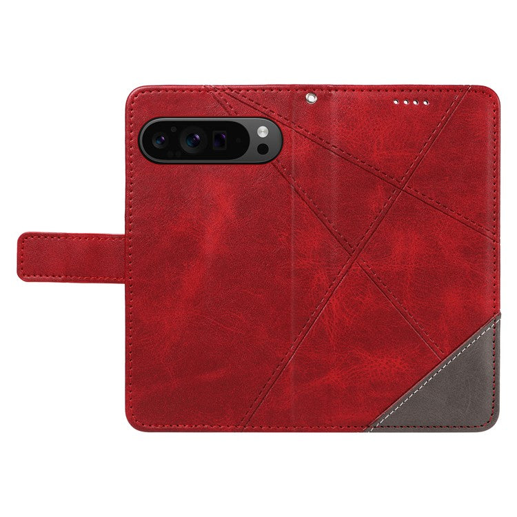 For Google Pixel 9 Pro Case Geometric Line Wallet Leather Phone Cover - Red