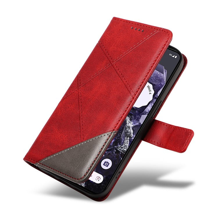 For Google Pixel 9 Pro Case Geometric Line Wallet Leather Phone Cover - Red