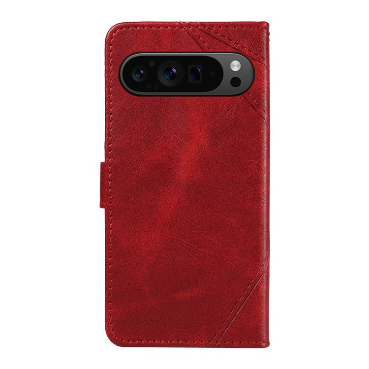 For Google Pixel 9 Pro Case Geometric Line Wallet Leather Phone Cover - Red