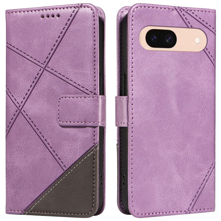 For Google Pixel 8a Case Calf Texture Leather Matte TPU Bumper Phone Cover Geometric Line - Purple