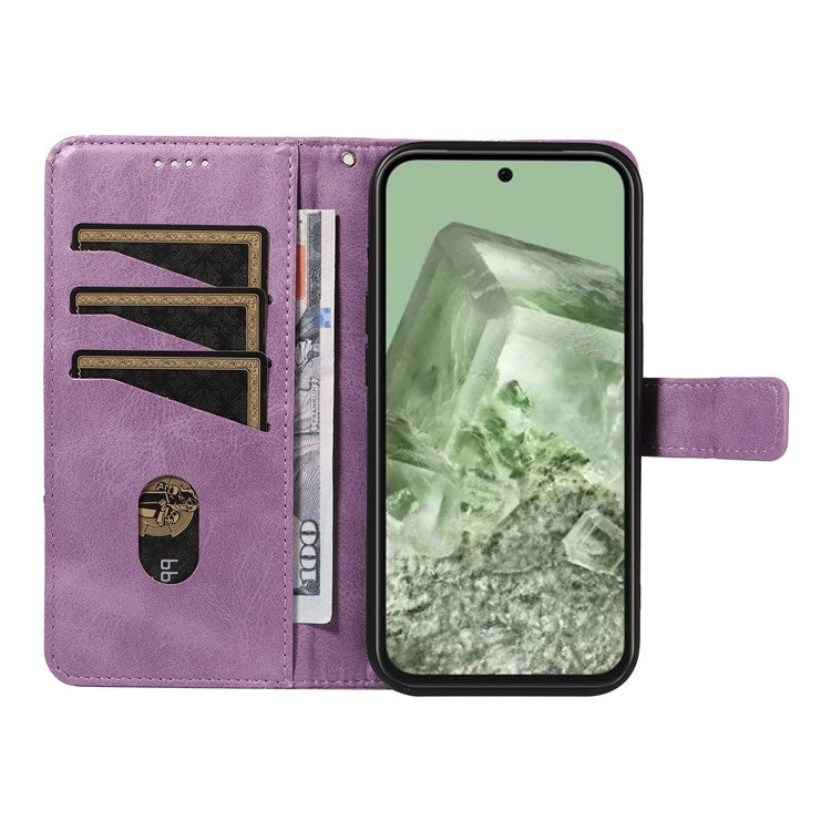 For Google Pixel 8a Case Calf Texture Leather Matte TPU Bumper Phone Cover Geometric Line - Purple