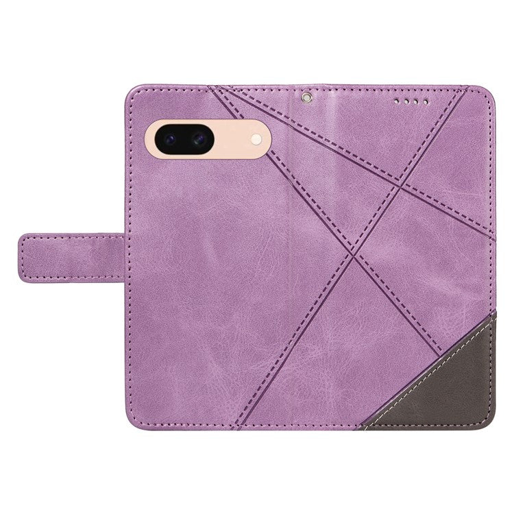 For Google Pixel 8a Case Calf Texture Leather Matte TPU Bumper Phone Cover Geometric Line - Purple