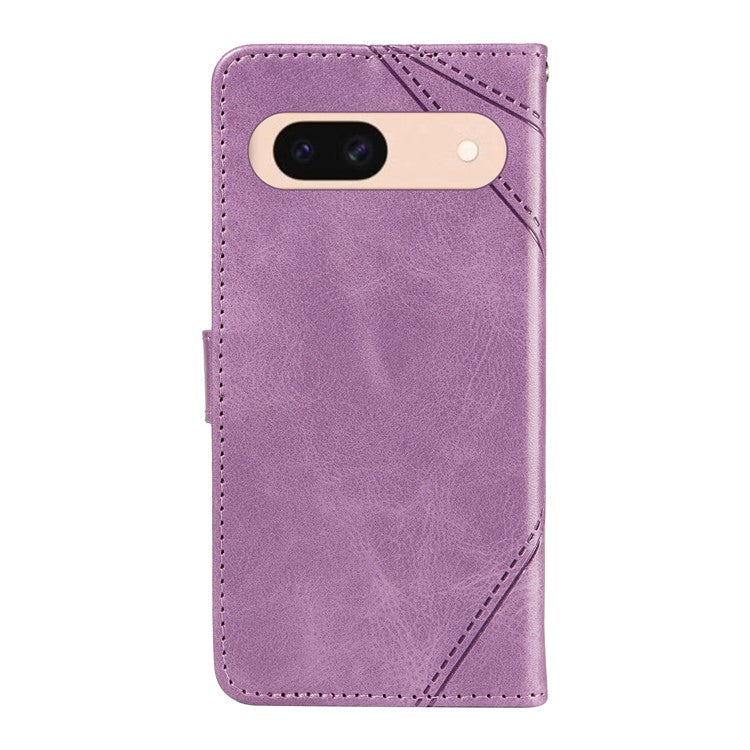 For Google Pixel 8a Case Calf Texture Leather Matte TPU Bumper Phone Cover Geometric Line - Purple