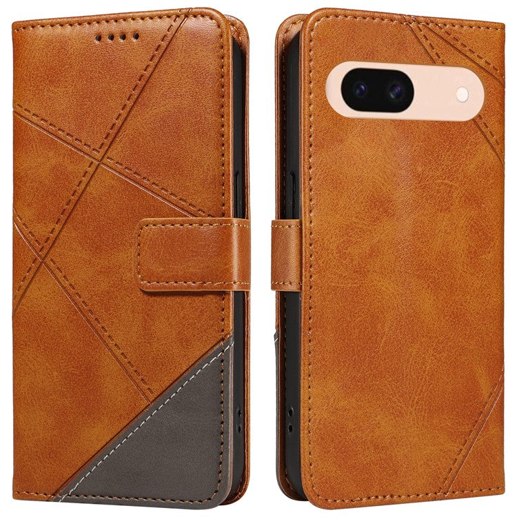 For Google Pixel 8a Case Calf Texture Leather Matte TPU Bumper Phone Cover Geometric Line - Brown