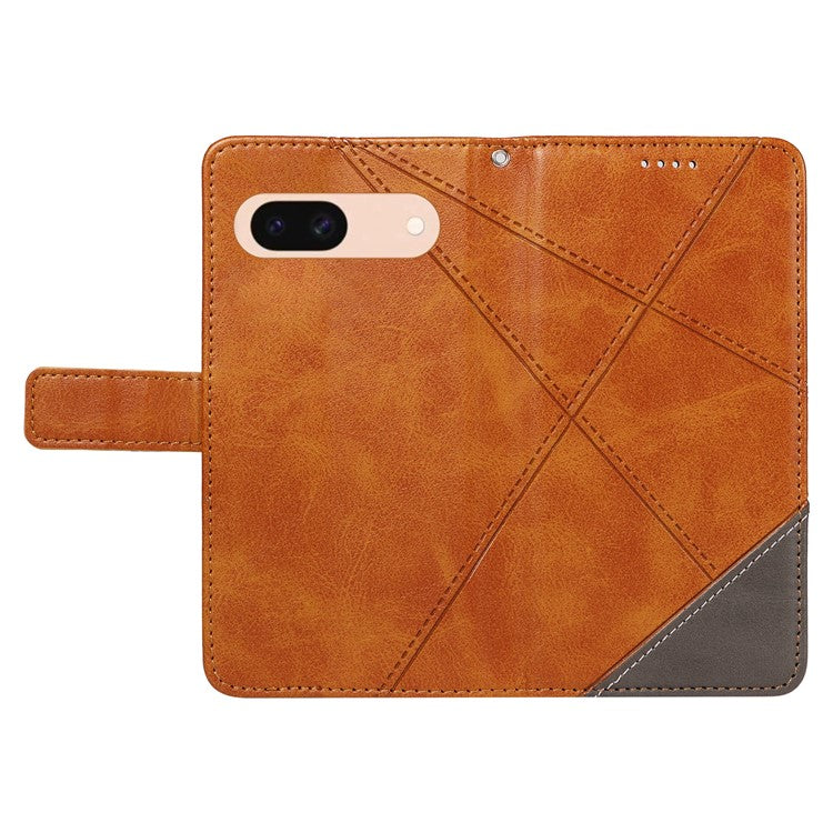 For Google Pixel 8a Case Calf Texture Leather Matte TPU Bumper Phone Cover Geometric Line - Brown