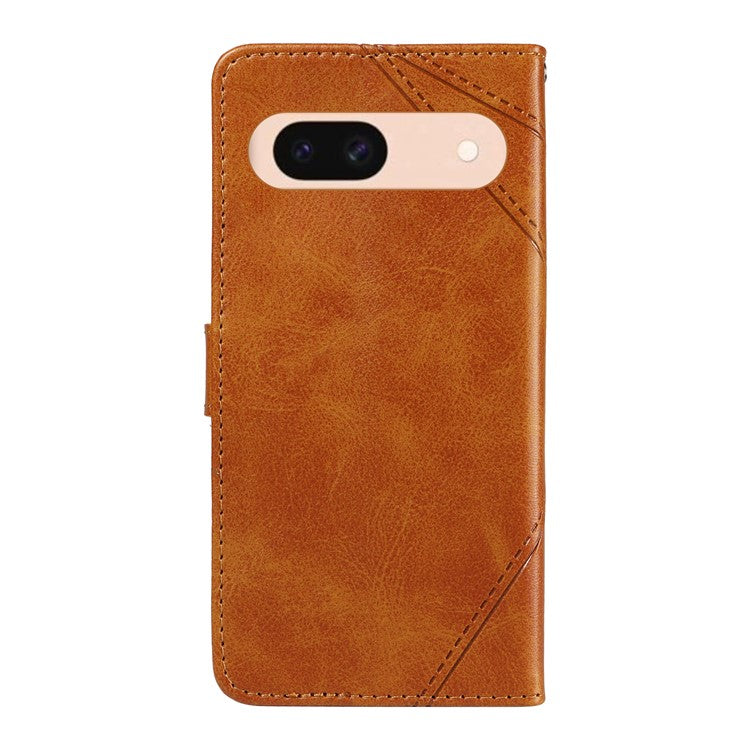 For Google Pixel 8a Case Calf Texture Leather Matte TPU Bumper Phone Cover Geometric Line - Brown