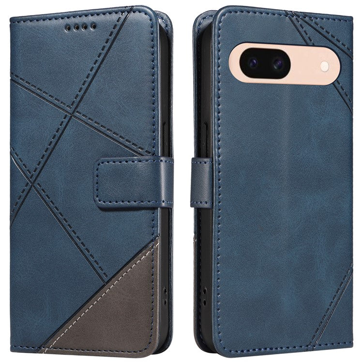 For Google Pixel 8a Case Calf Texture Leather Matte TPU Bumper Phone Cover Geometric Line - Blue