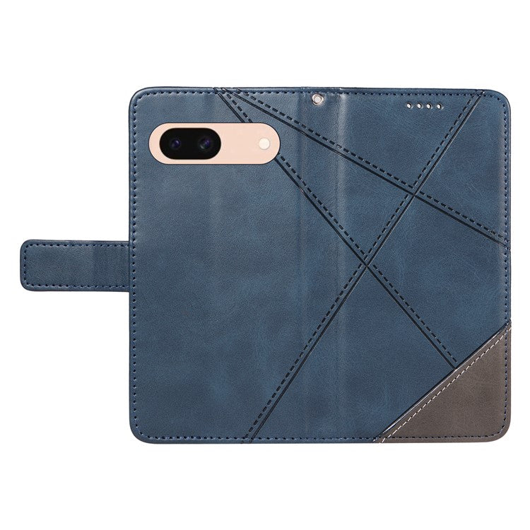 For Google Pixel 8a Case Calf Texture Leather Matte TPU Bumper Phone Cover Geometric Line - Blue