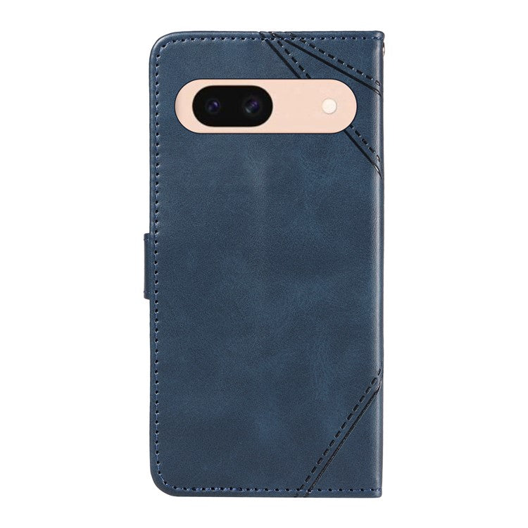 For Google Pixel 8a Case Calf Texture Leather Matte TPU Bumper Phone Cover Geometric Line - Blue