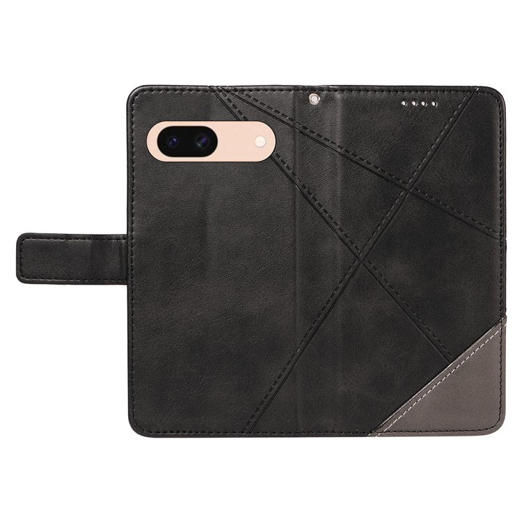 For Google Pixel 8a Case Calf Texture Leather Matte TPU Bumper Phone Cover Geometric Line - Black