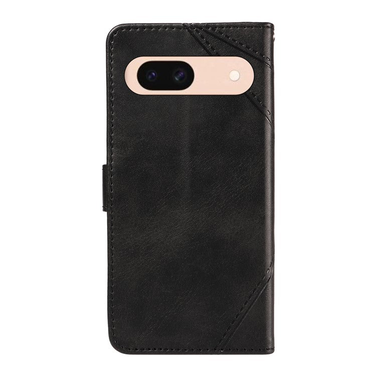 For Google Pixel 8a Case Calf Texture Leather Matte TPU Bumper Phone Cover Geometric Line - Black