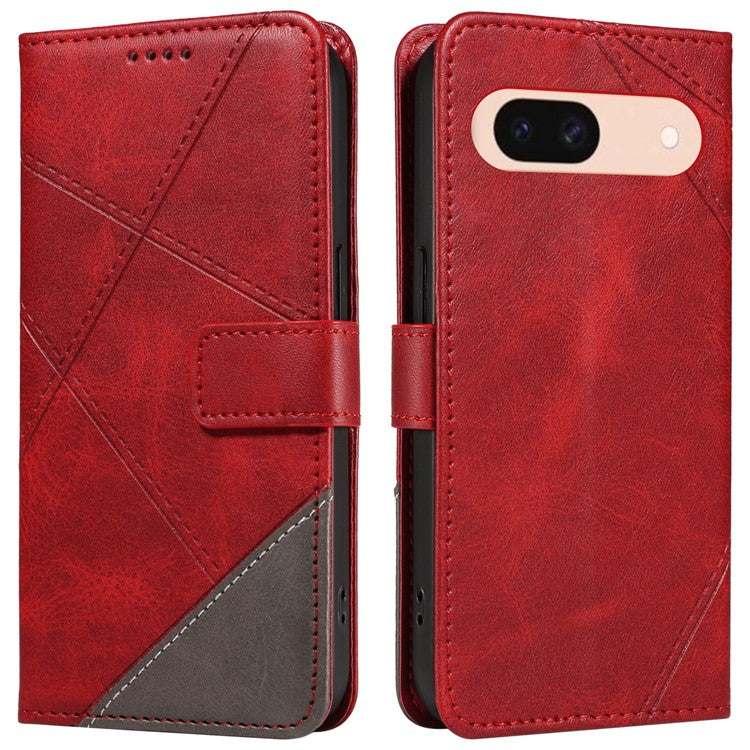 For Google Pixel 8a Case Calf Texture Leather Matte TPU Bumper Phone Cover Geometric Line - Red