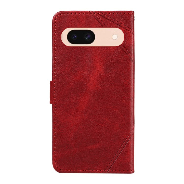 For Google Pixel 8a Case Calf Texture Leather Matte TPU Bumper Phone Cover Geometric Line - Red