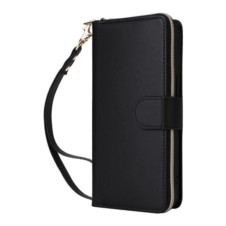 R20-For-iPhone-14-/-13-Case-Zipper-Pocket-Leather-Phone-Cover-Stand-View---Black