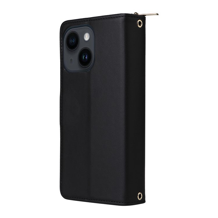 R20-For-iPhone-14-/-13-Case-Zipper-Pocket-Leather-Phone-Cover-Stand-View---Black