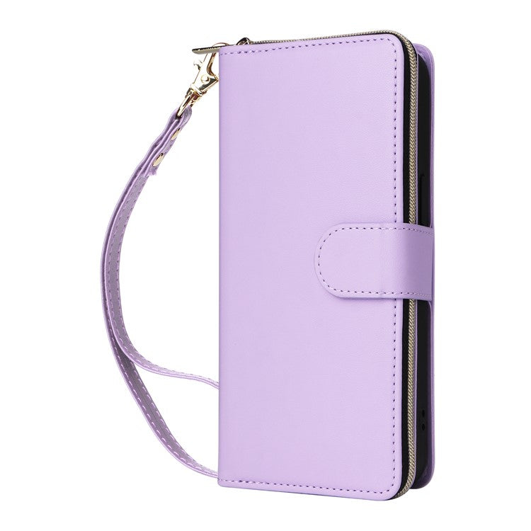 R20-For-iPhone-14-/-13-Case-Zipper-Pocket-Leather-Phone-Cover-Stand-View---Light-Purple