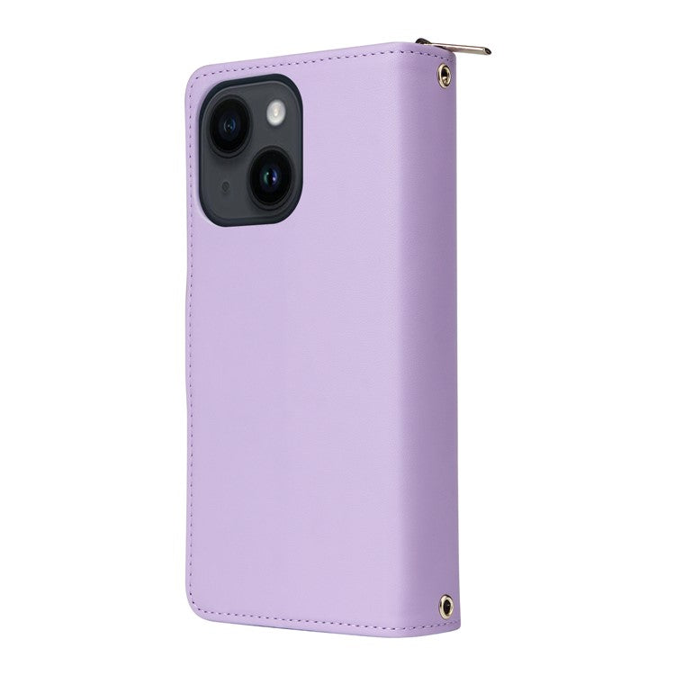 R20-For-iPhone-14-/-13-Case-Zipper-Pocket-Leather-Phone-Cover-Stand-View---Light-Purple