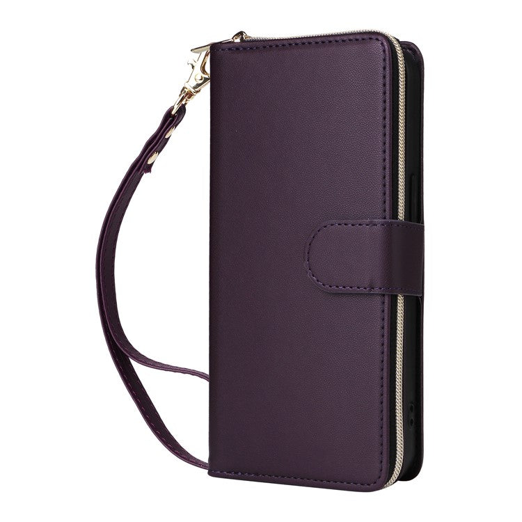 R20-For-iPhone-14-/-13-Case-Zipper-Pocket-Leather-Phone-Cover-Stand-View---Dark-Purple