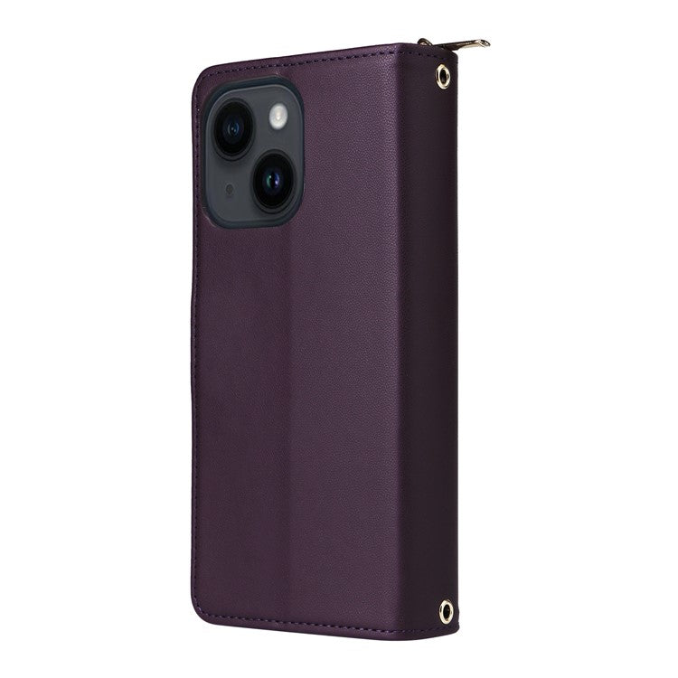 R20-For-iPhone-14-/-13-Case-Zipper-Pocket-Leather-Phone-Cover-Stand-View---Dark-Purple