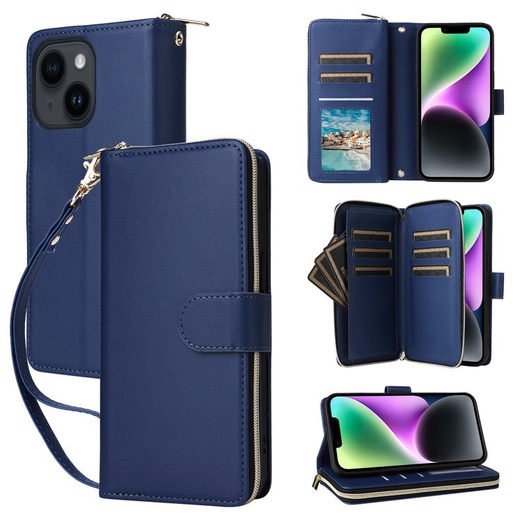 R20-For-iPhone-14-/-13-Case-Zipper-Pocket-Leather-Phone-Cover-Stand-View---Blue