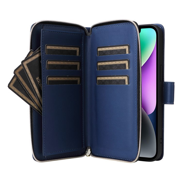 R20-For-iPhone-14-/-13-Case-Zipper-Pocket-Leather-Phone-Cover-Stand-View---Blue