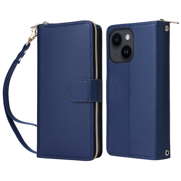 R20-For-iPhone-14-/-13-Case-Zipper-Pocket-Leather-Phone-Cover-Stand-View---Blue