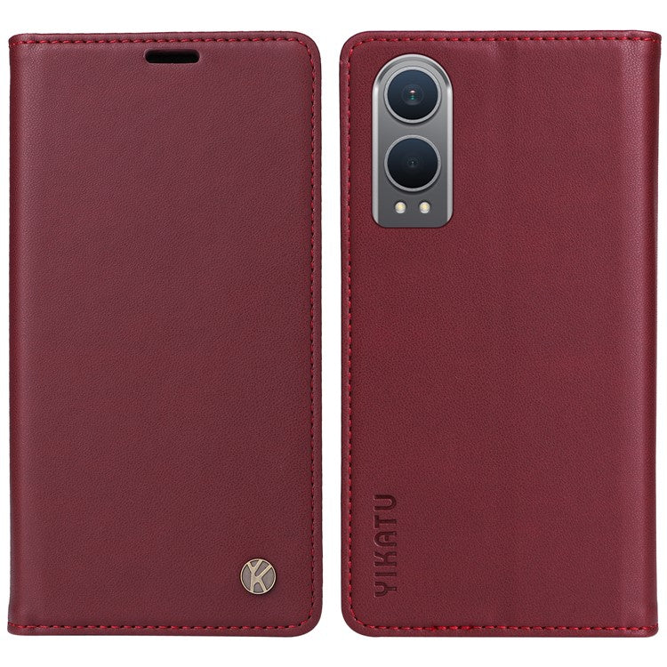 YIKATU YK-001 For OnePlus Nord CE4 Lite 5G / Oppo K12x 5G (China) Case Leather Phone Cover Magnetic Closure Bookstyle Stand - Wine Red