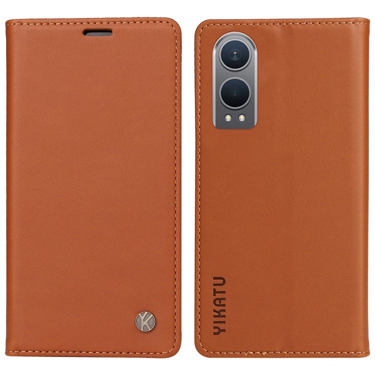 YIKATU YK-001 For OnePlus Nord CE4 Lite 5G / Oppo K12x 5G (China) Case Leather Phone Cover Magnetic Closure Bookstyle Stand - Brown